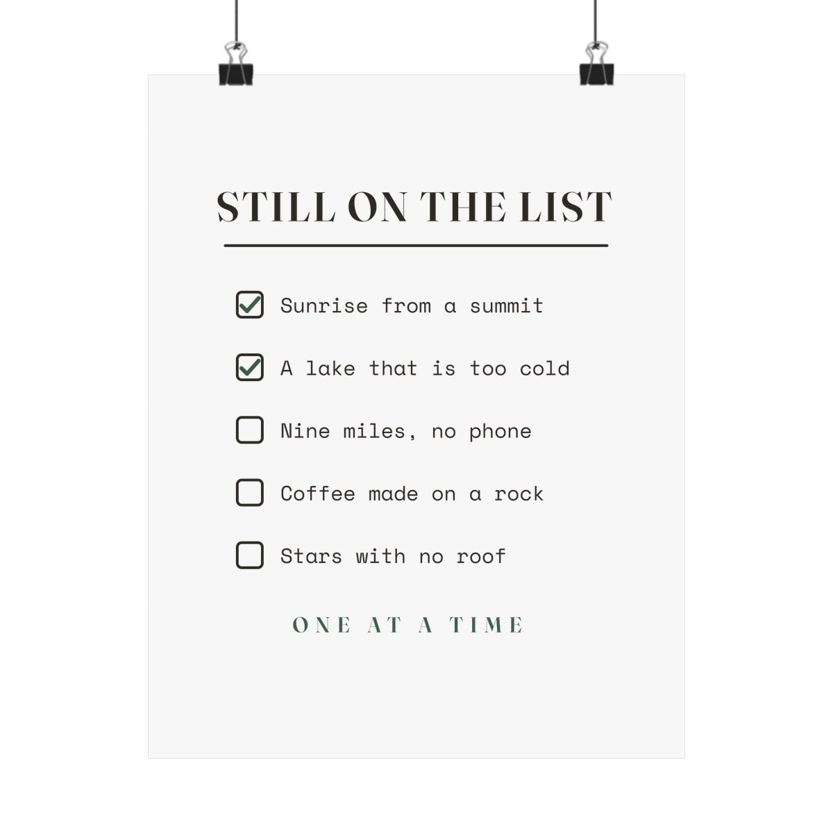 Still On The List, printed on a art print in White