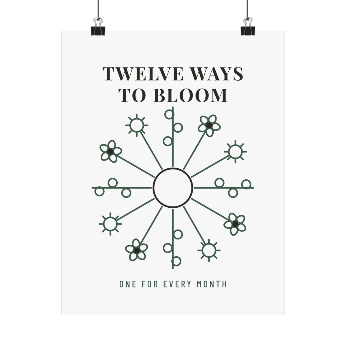 Twelve Ways To Bloom, printed on a art print in White