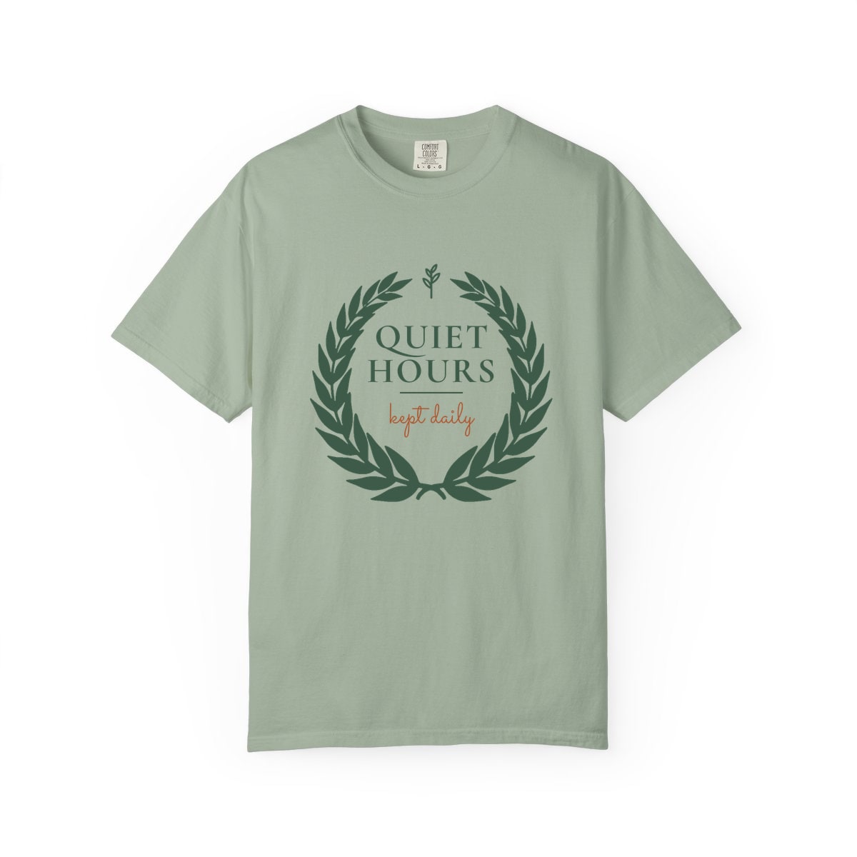 Quiet Hours, Kept Daily, printed on a Comfort Colors garment-dyed t-shirt in Bay
