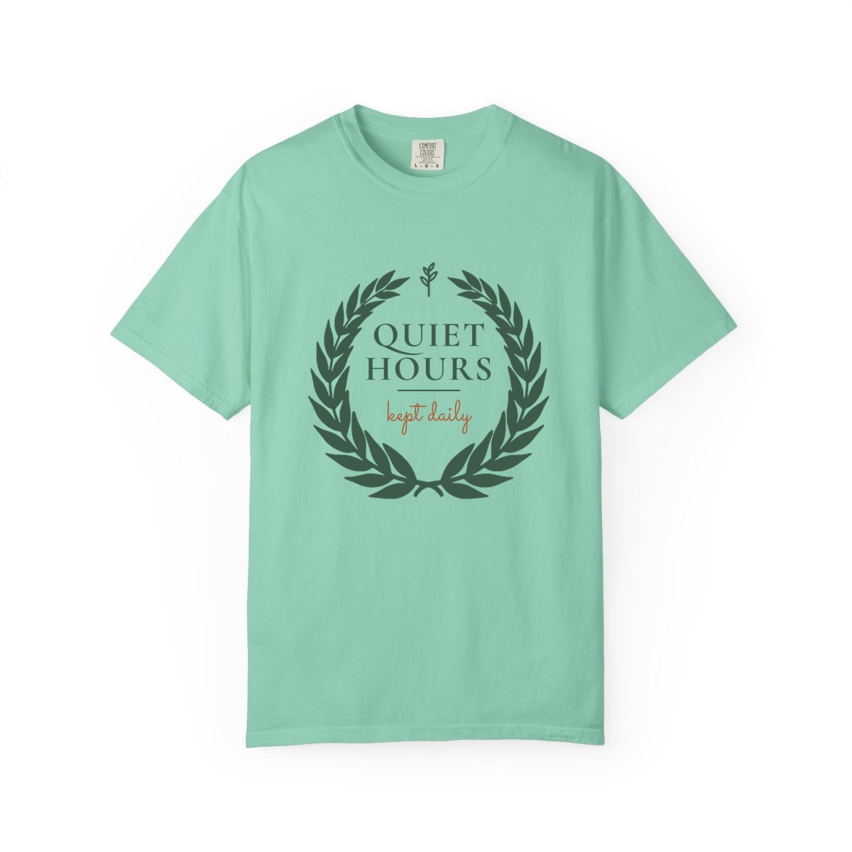 Quiet Hours, Kept Daily, printed on a Comfort Colors garment-dyed t-shirt in Island Reef