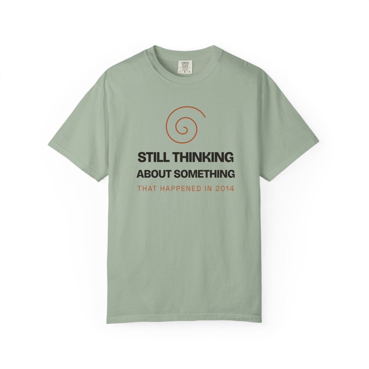 Still Thinking About 2014, printed on a Comfort Colors garment-dyed t-shirt in Bay
