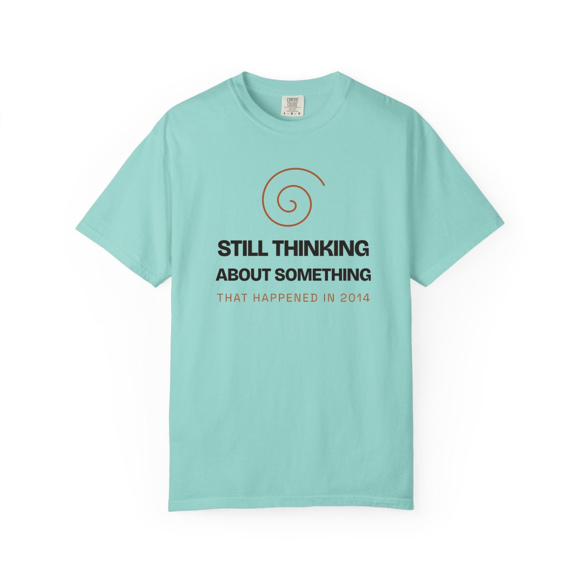 Still Thinking About 2014, printed on a Comfort Colors garment-dyed t-shirt in Chalky Mint