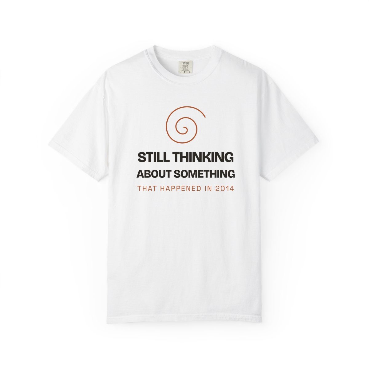 Still Thinking About 2014, printed on a Comfort Colors garment-dyed t-shirt in White