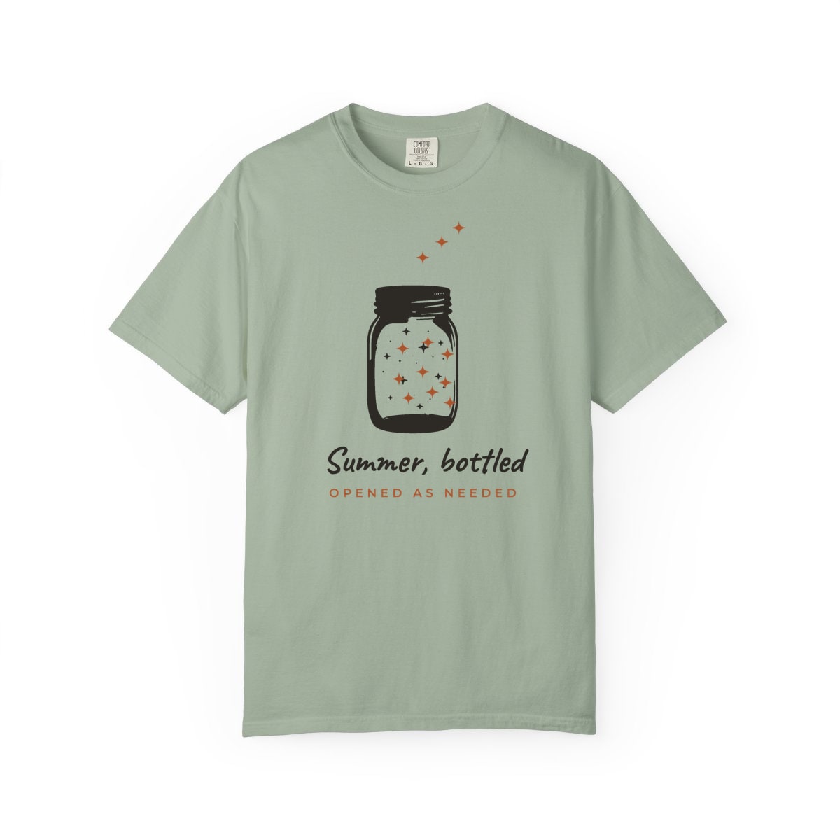 Summer, Bottled, printed on a Comfort Colors garment-dyed t-shirt in Bay
