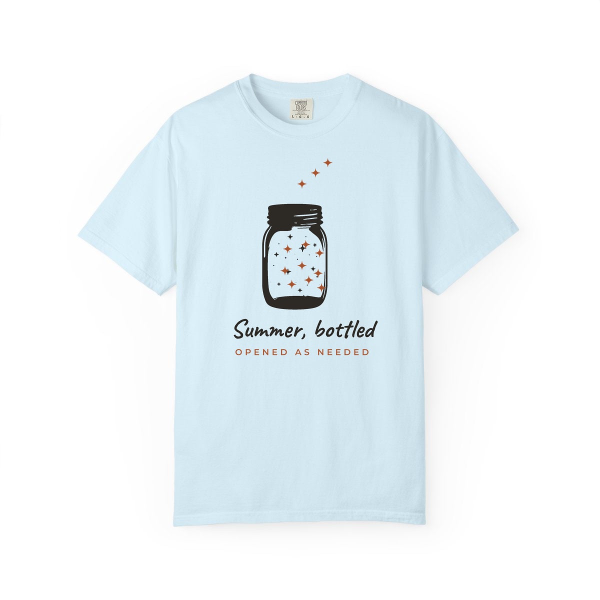 Summer, Bottled, printed on a Comfort Colors garment-dyed t-shirt in Chambray