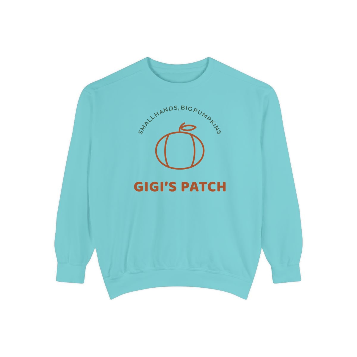 Gigi’s Pumpkin Patch, printed on a sweatshirt in Chalky Mint