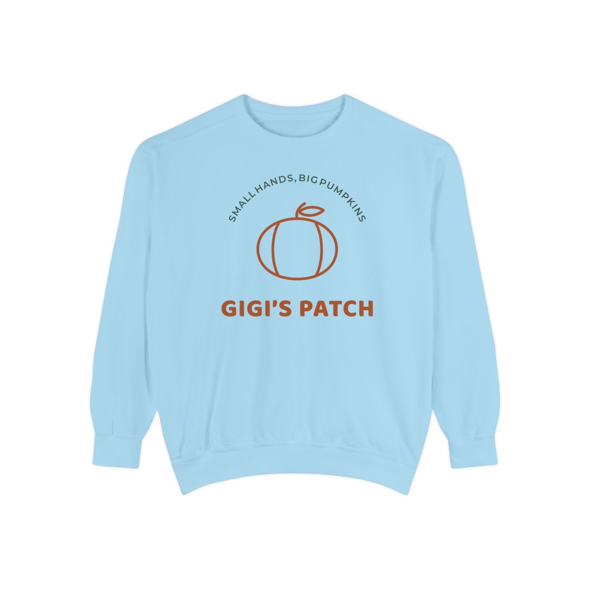 Gigi’s Pumpkin Patch, printed on a sweatshirt in Chambray