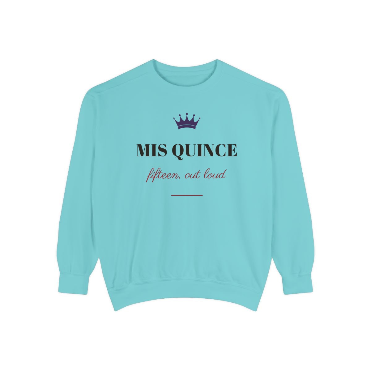 Mis Quince, printed on a sweatshirt in Chalky Mint