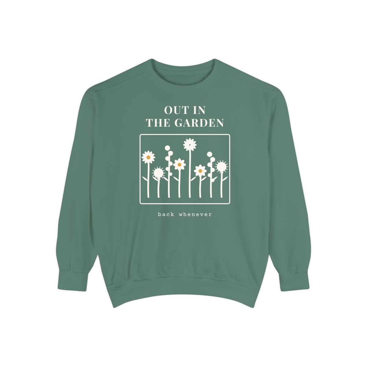 Out In The Garden, printed on a sweatshirt in Light Green