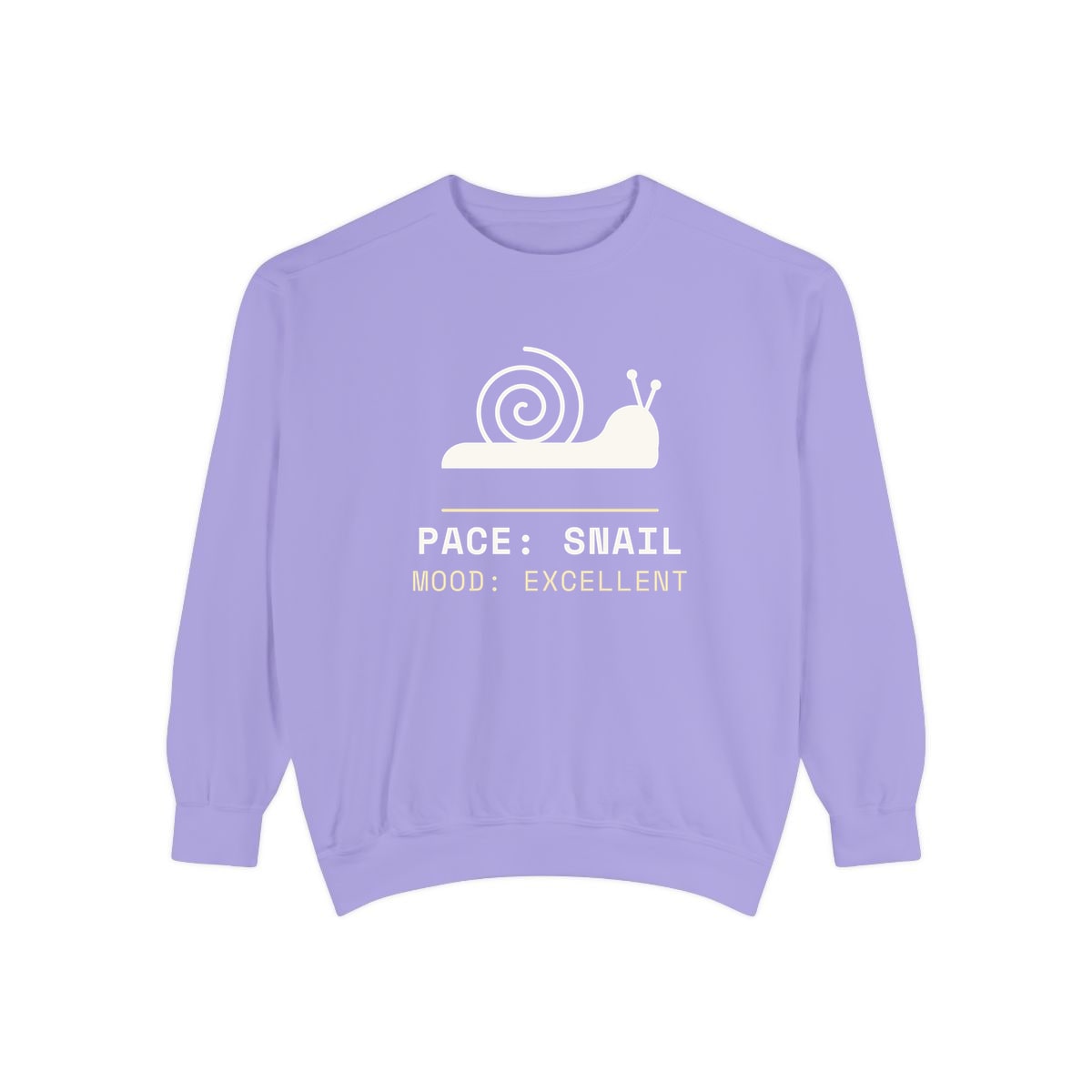 Pace: Snail, printed on a sweatshirt in Violet