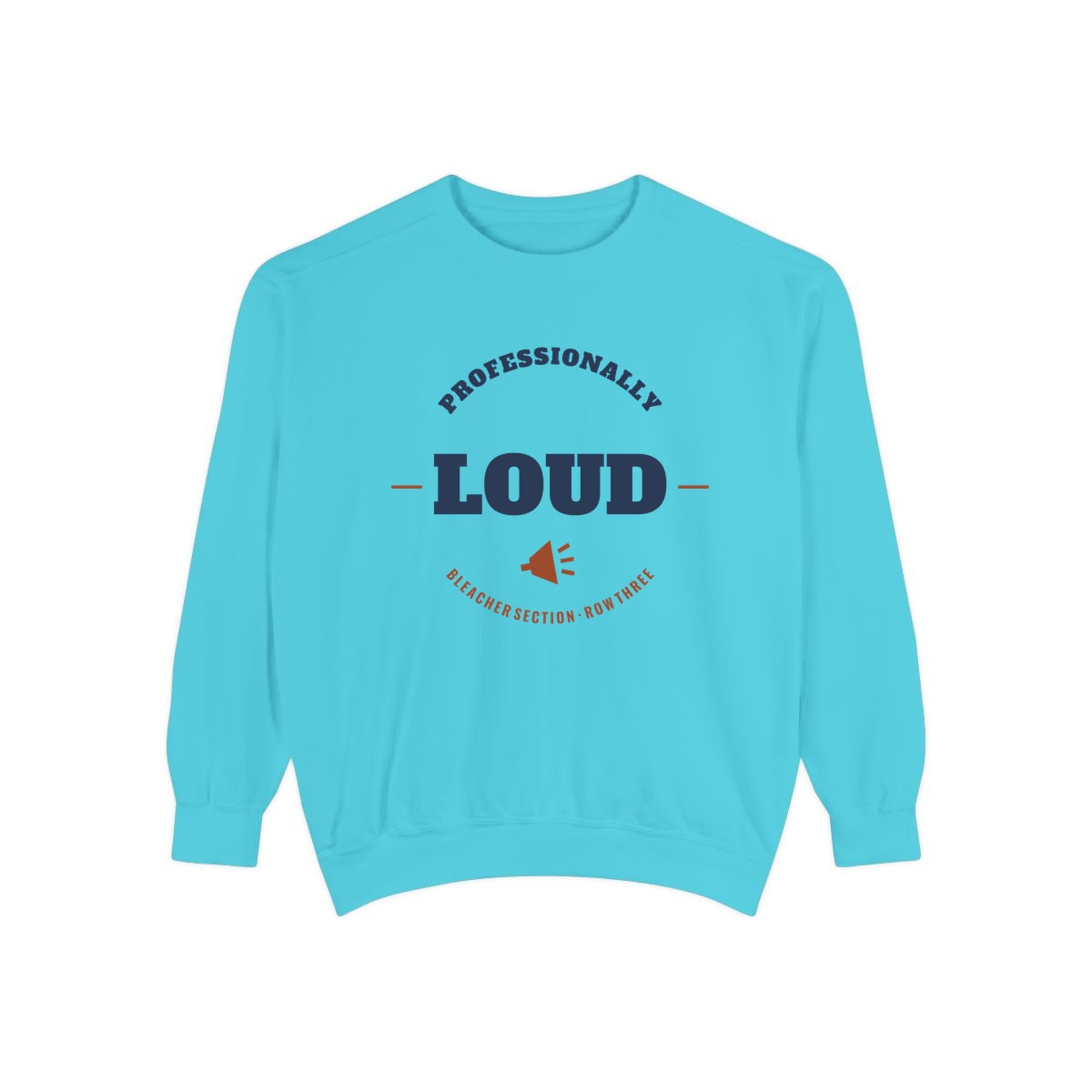 Professionally Loud, printed on a sweatshirt in Lagoon Blue