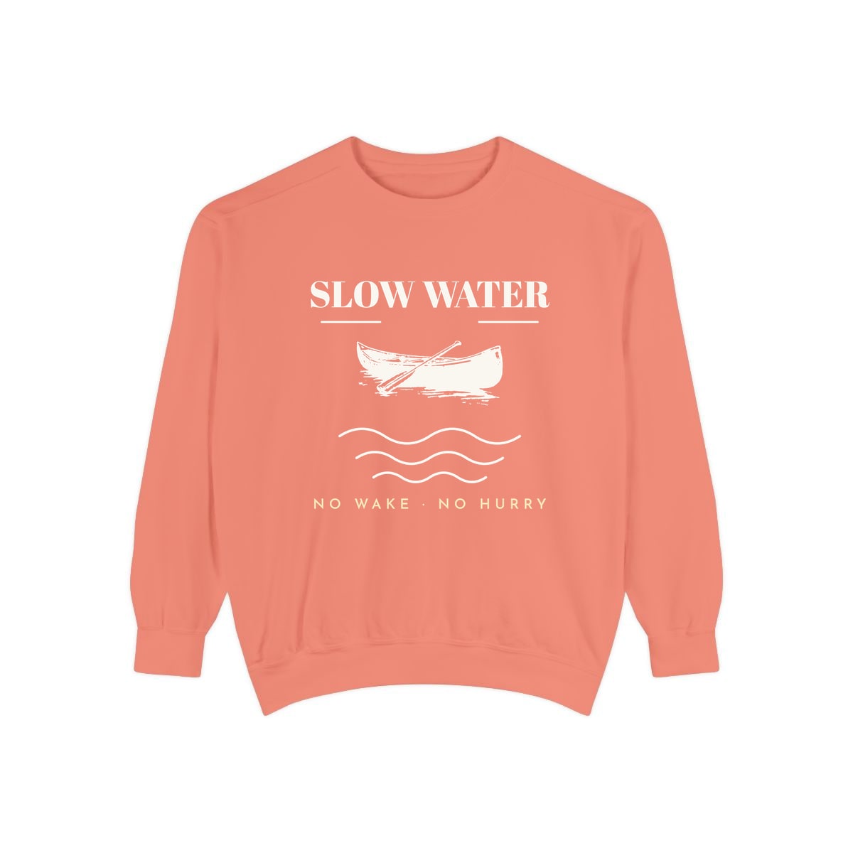Slow Water, printed on a sweatshirt in Terracotta