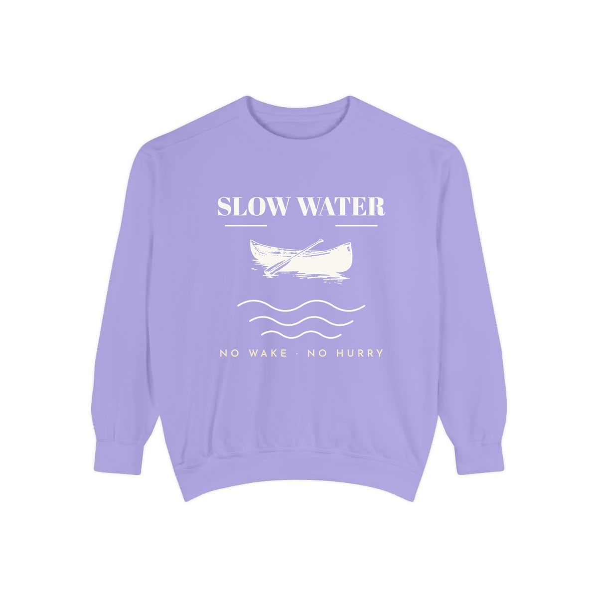 Slow Water, printed on a sweatshirt in Violet