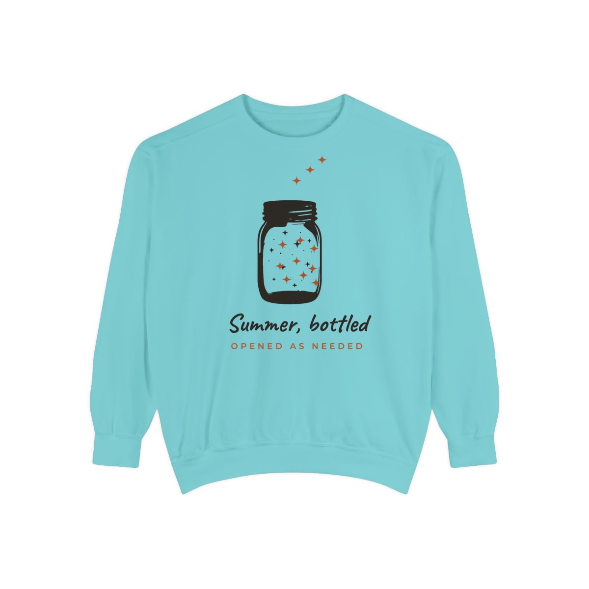 Summer, Bottled, printed on a sweatshirt in Chalky Mint