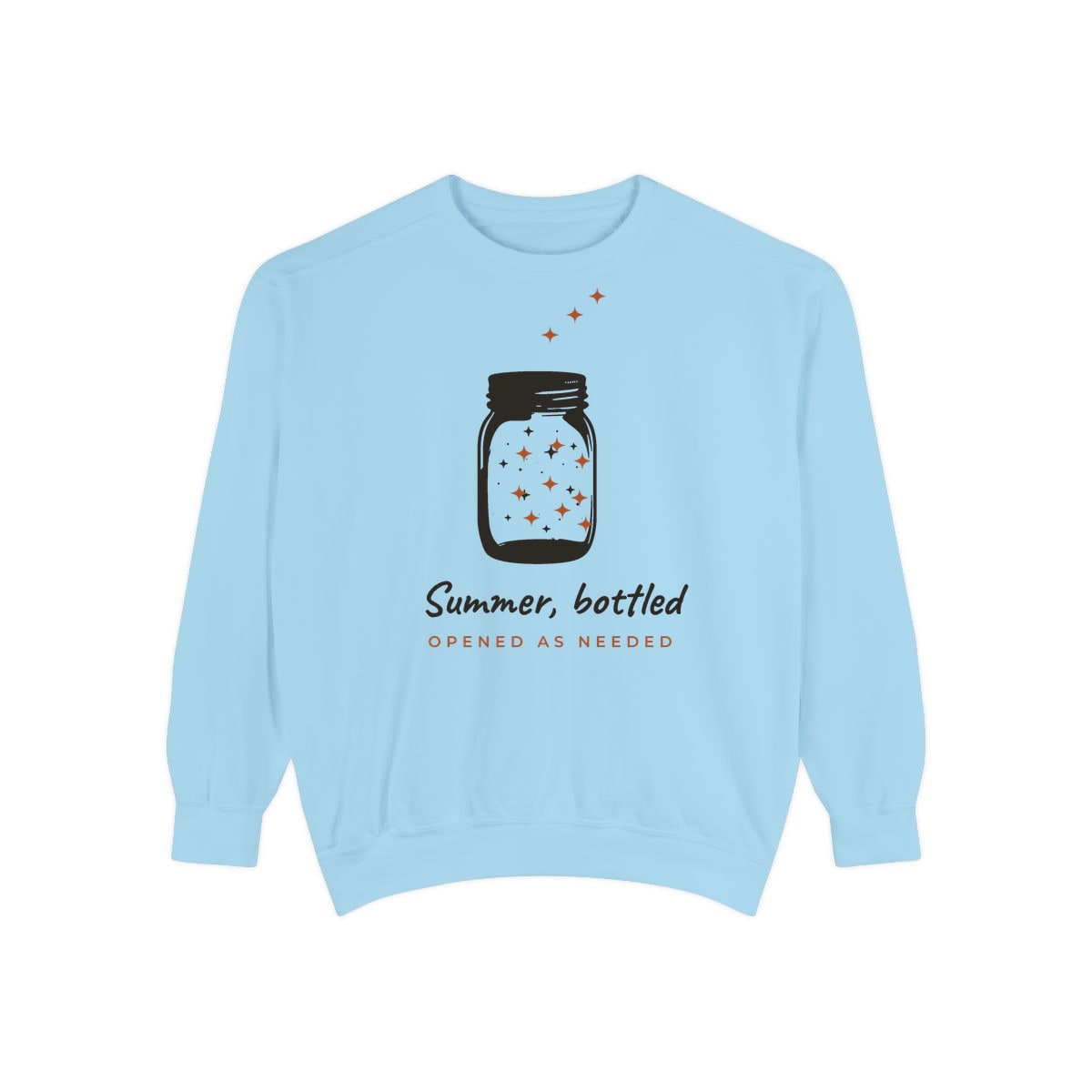 Summer, Bottled, printed on a sweatshirt in Chambray
