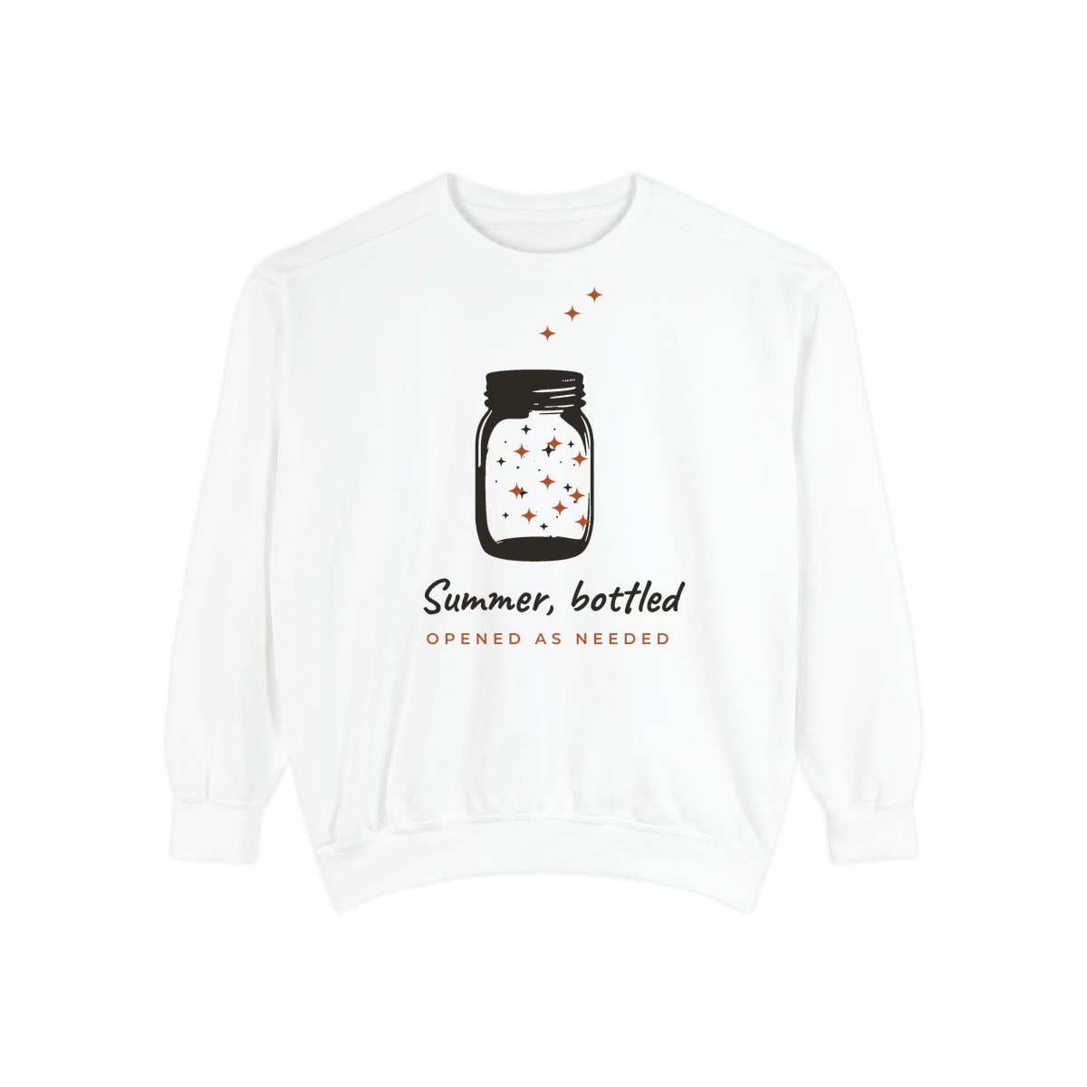 Summer, Bottled, printed on a sweatshirt in White