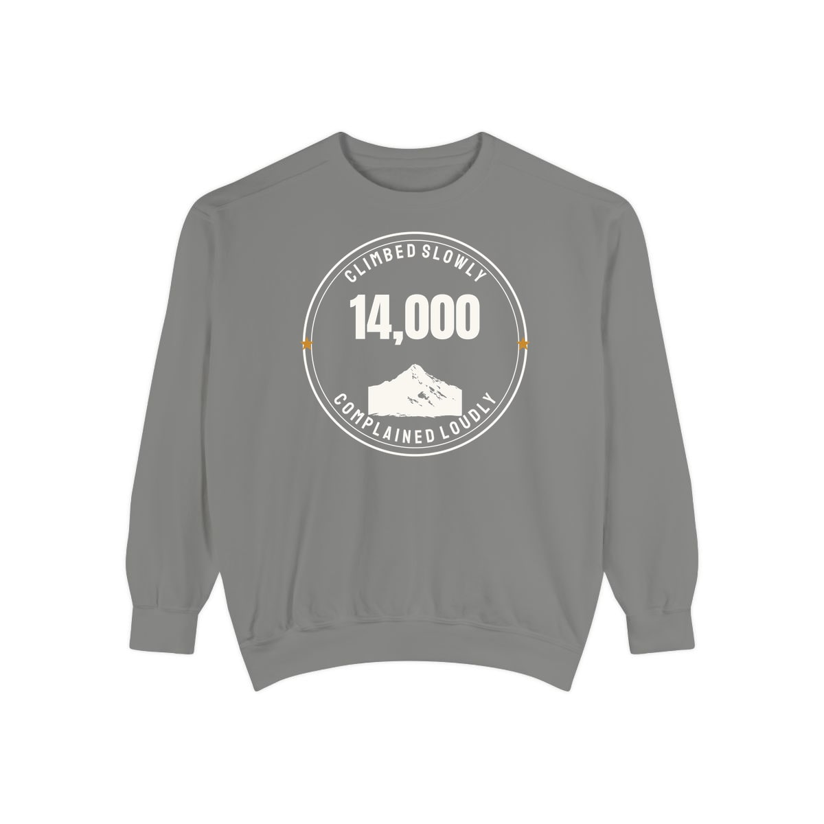 The Fourteener Club, printed on a sweatshirt in Grey