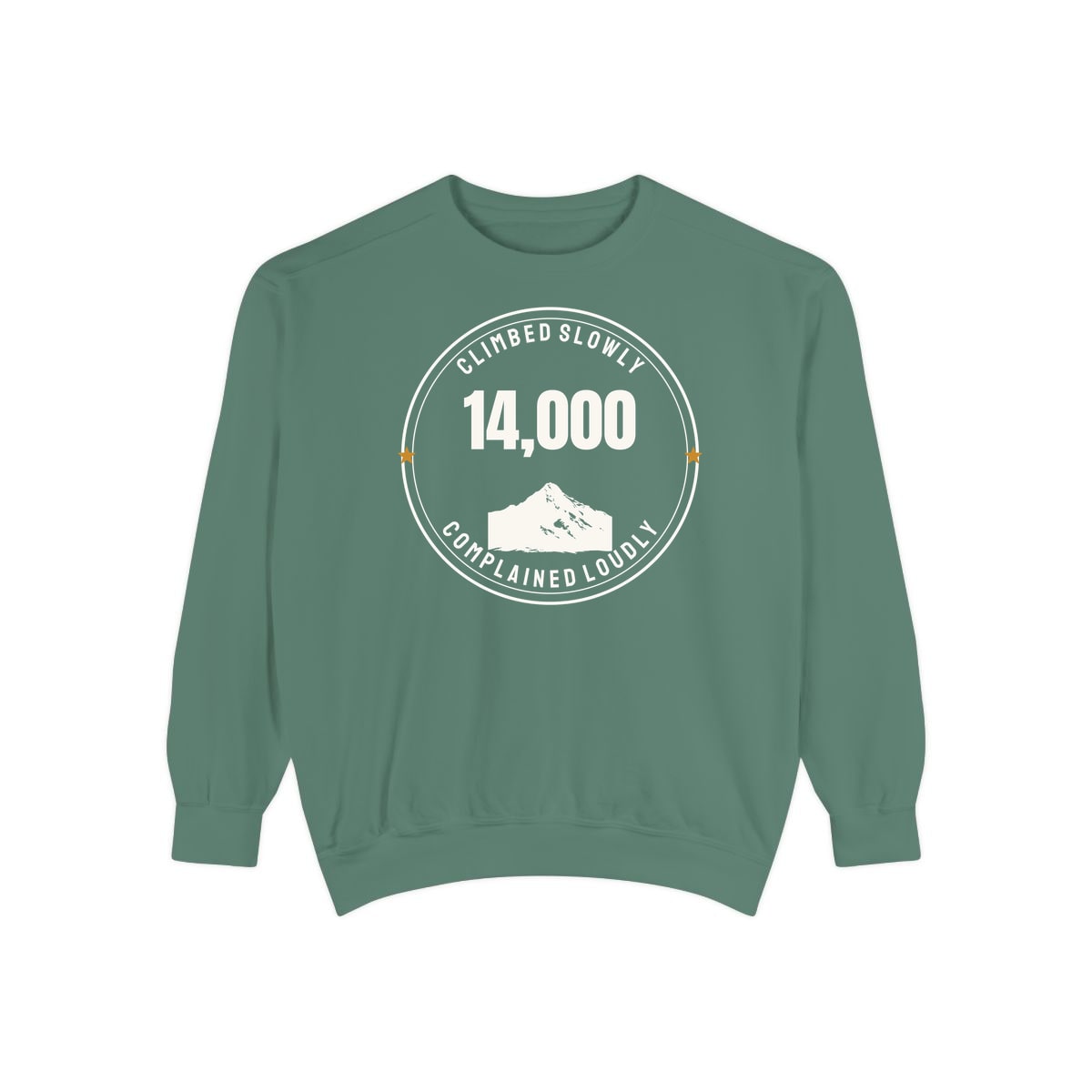 The Fourteener Club, printed on a sweatshirt in Light Green