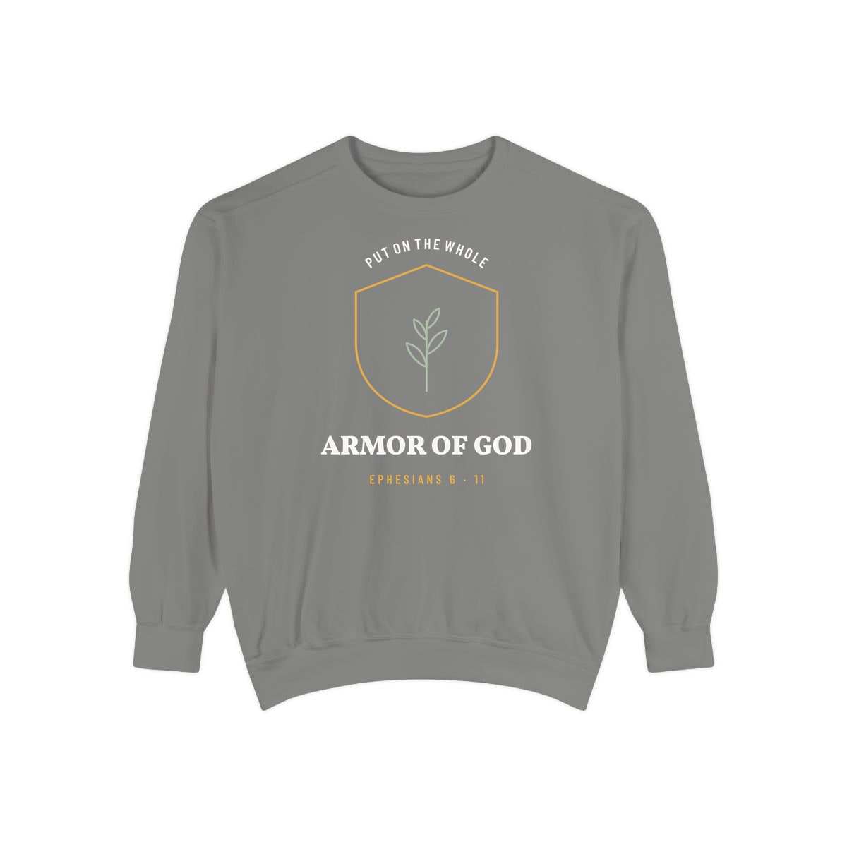 The Whole Armor Crest, printed on a sweatshirt in Grey