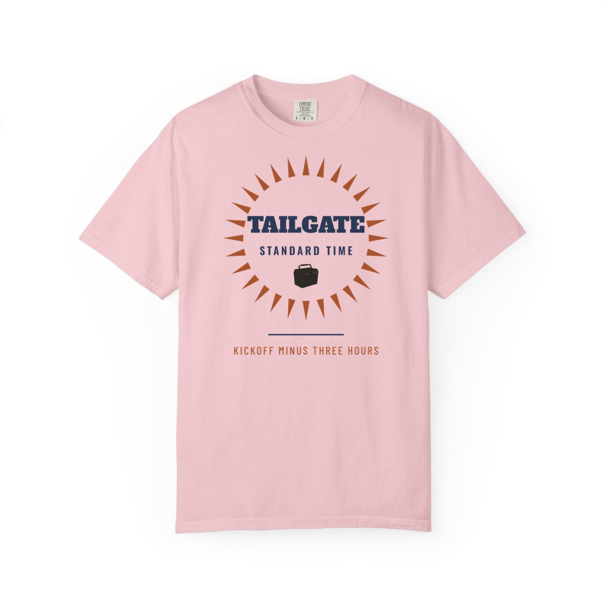 Tailgate Standard Time, printed on a Comfort Colors garment-dyed t-shirt in Blossom