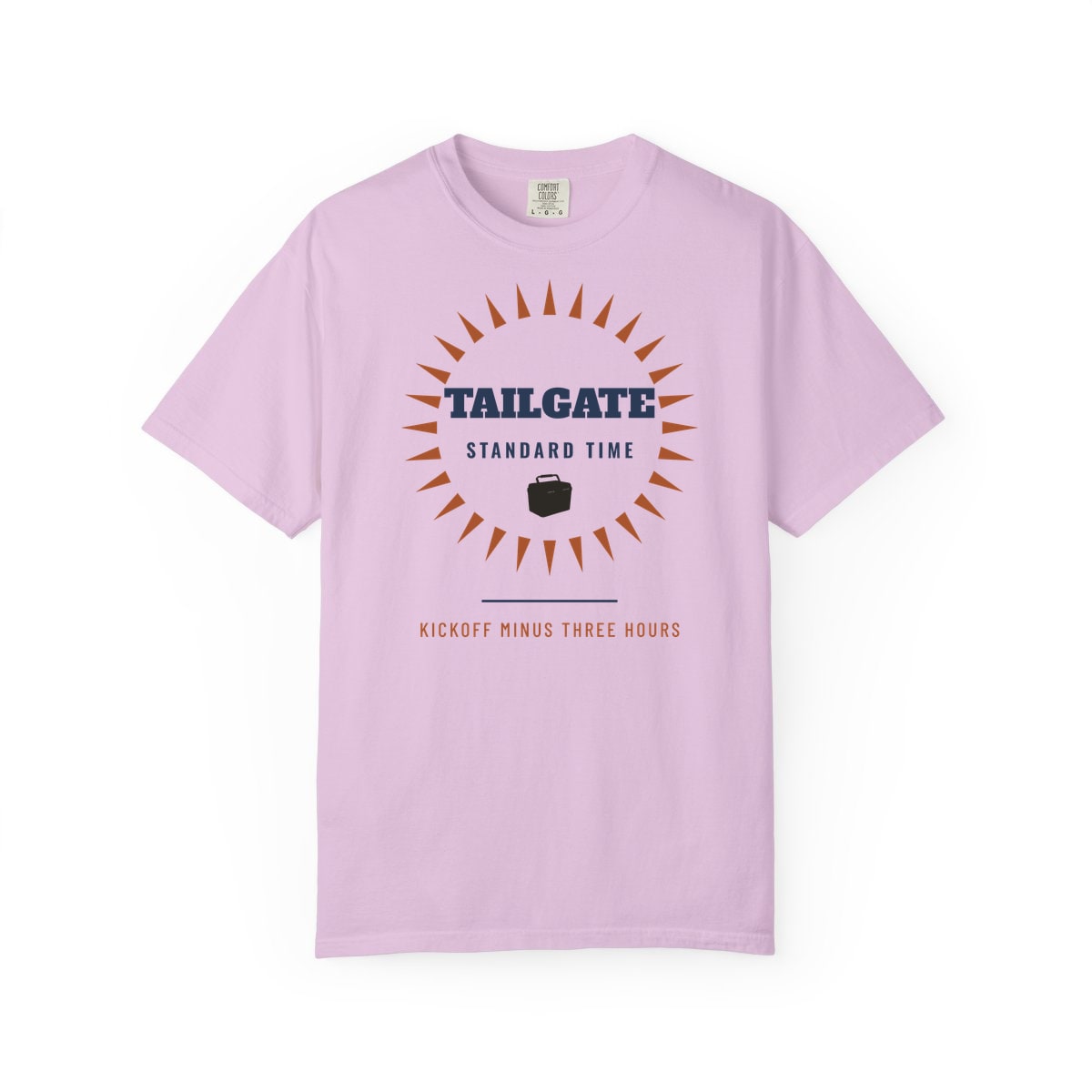 Tailgate Standard Time, printed on a Comfort Colors garment-dyed t-shirt in Orchid