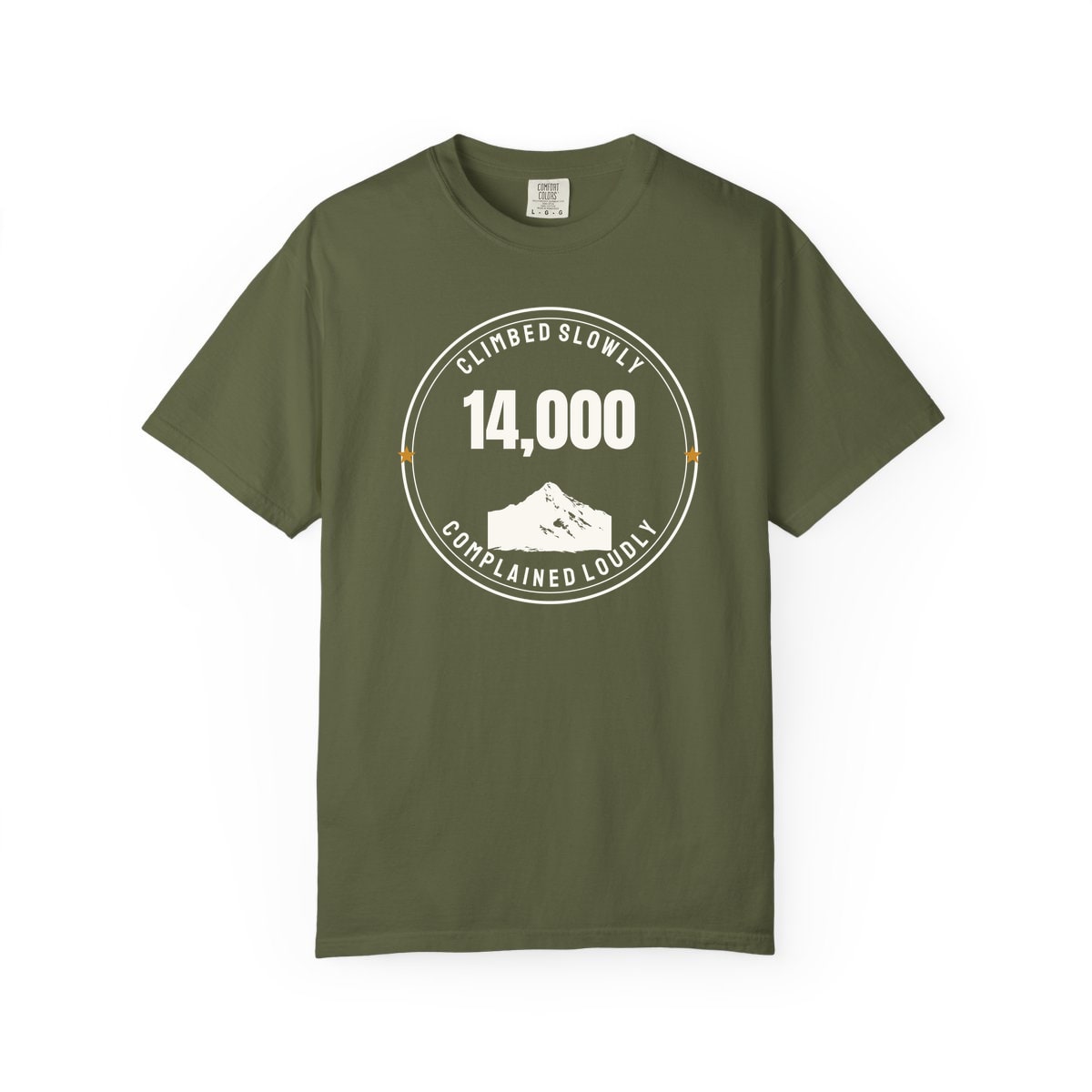 The Fourteener Club, printed on a Comfort Colors garment-dyed t-shirt in Hemp