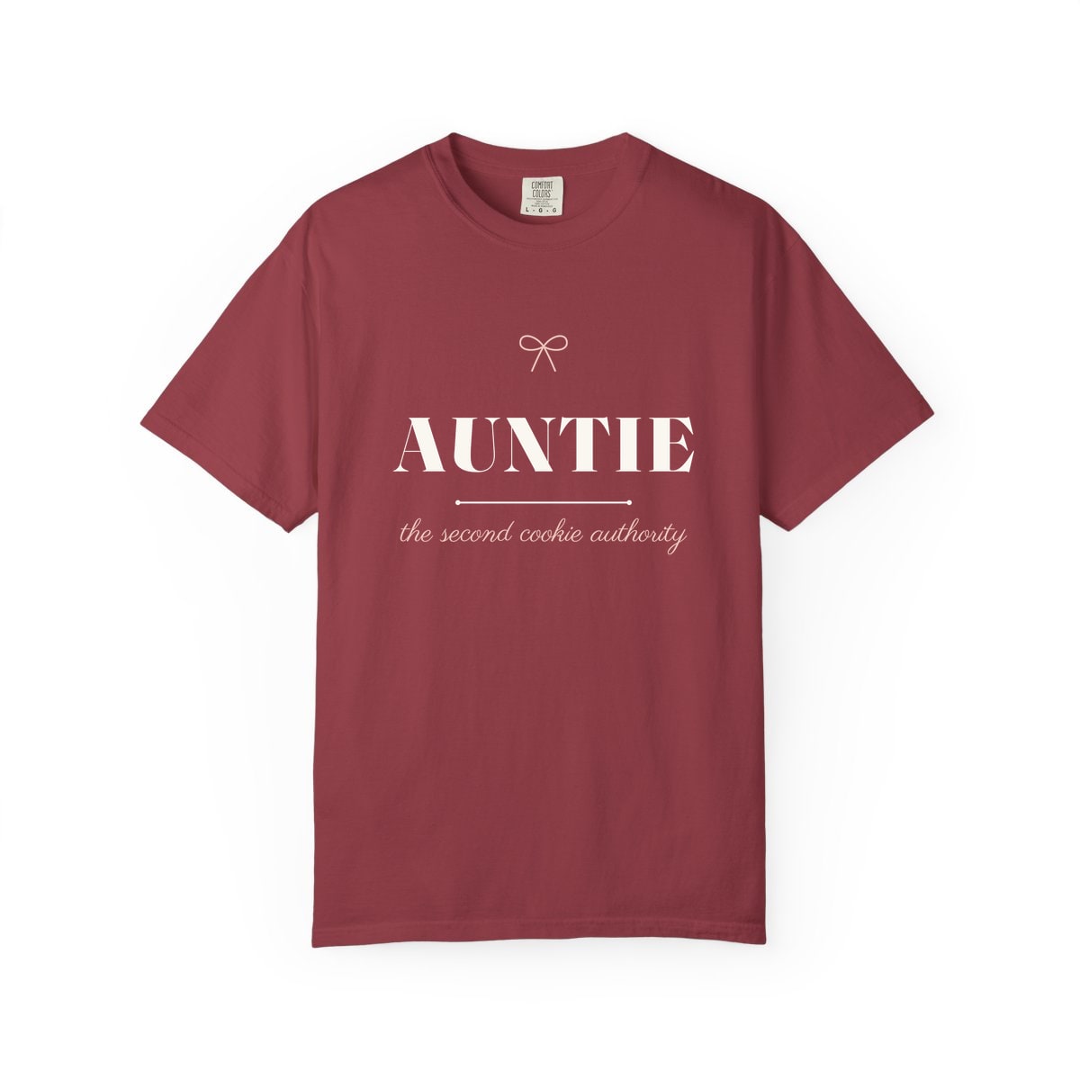 The Second Cookie Authority, printed on a Comfort Colors garment-dyed t-shirt in Chili