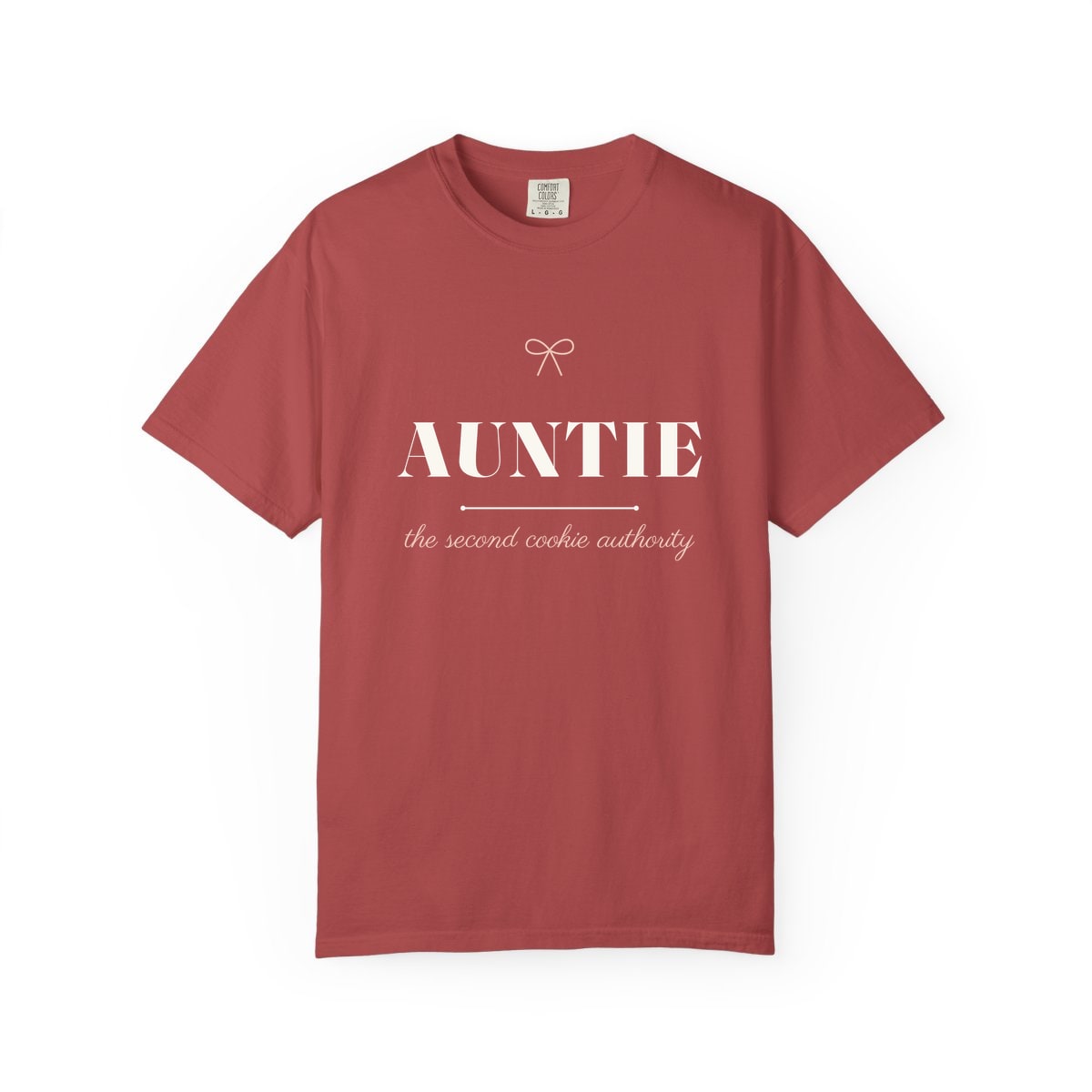 The Second Cookie Authority, printed on a Comfort Colors garment-dyed t-shirt in Crimson