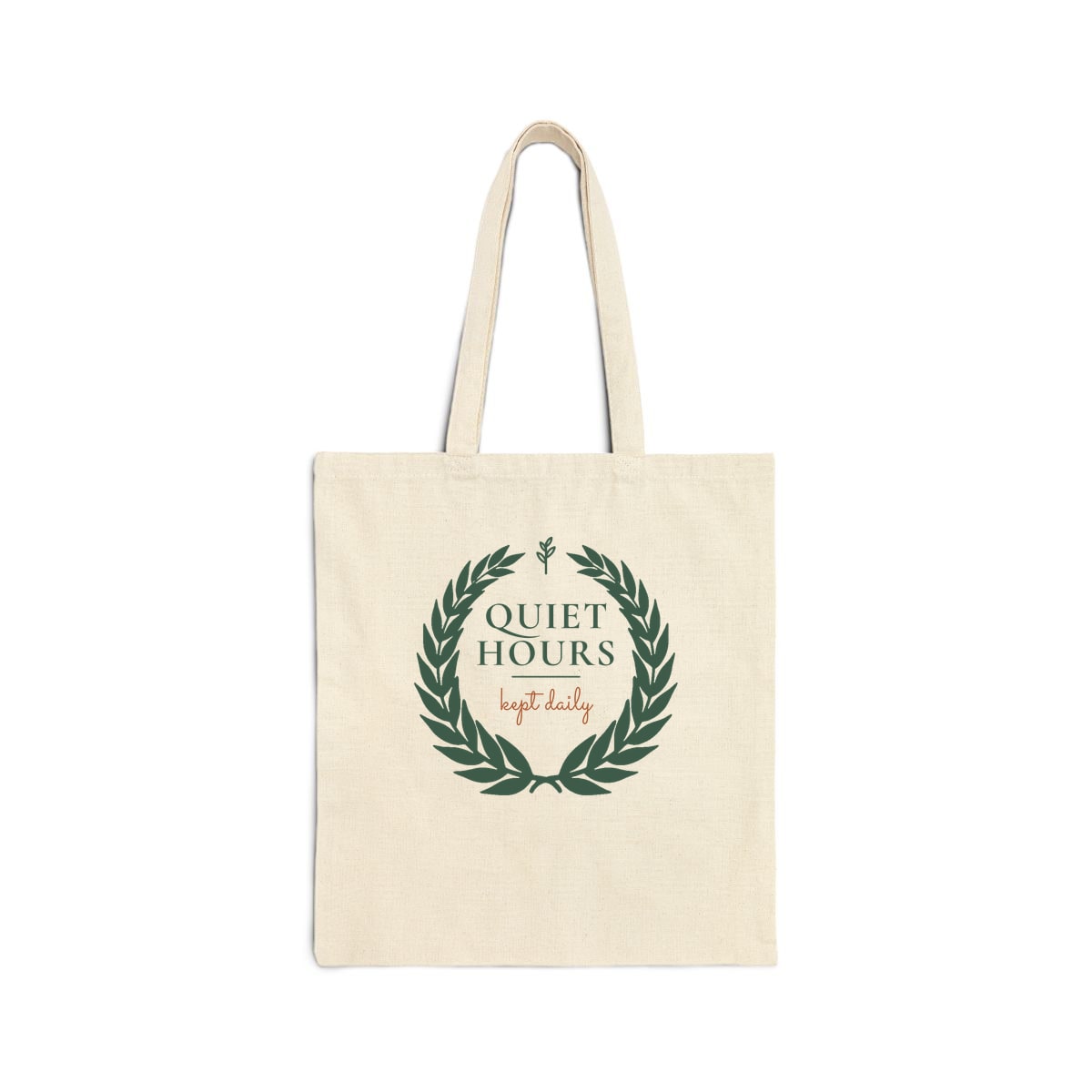 Quiet Hours, Kept Daily, printed on a tote bag in Natural