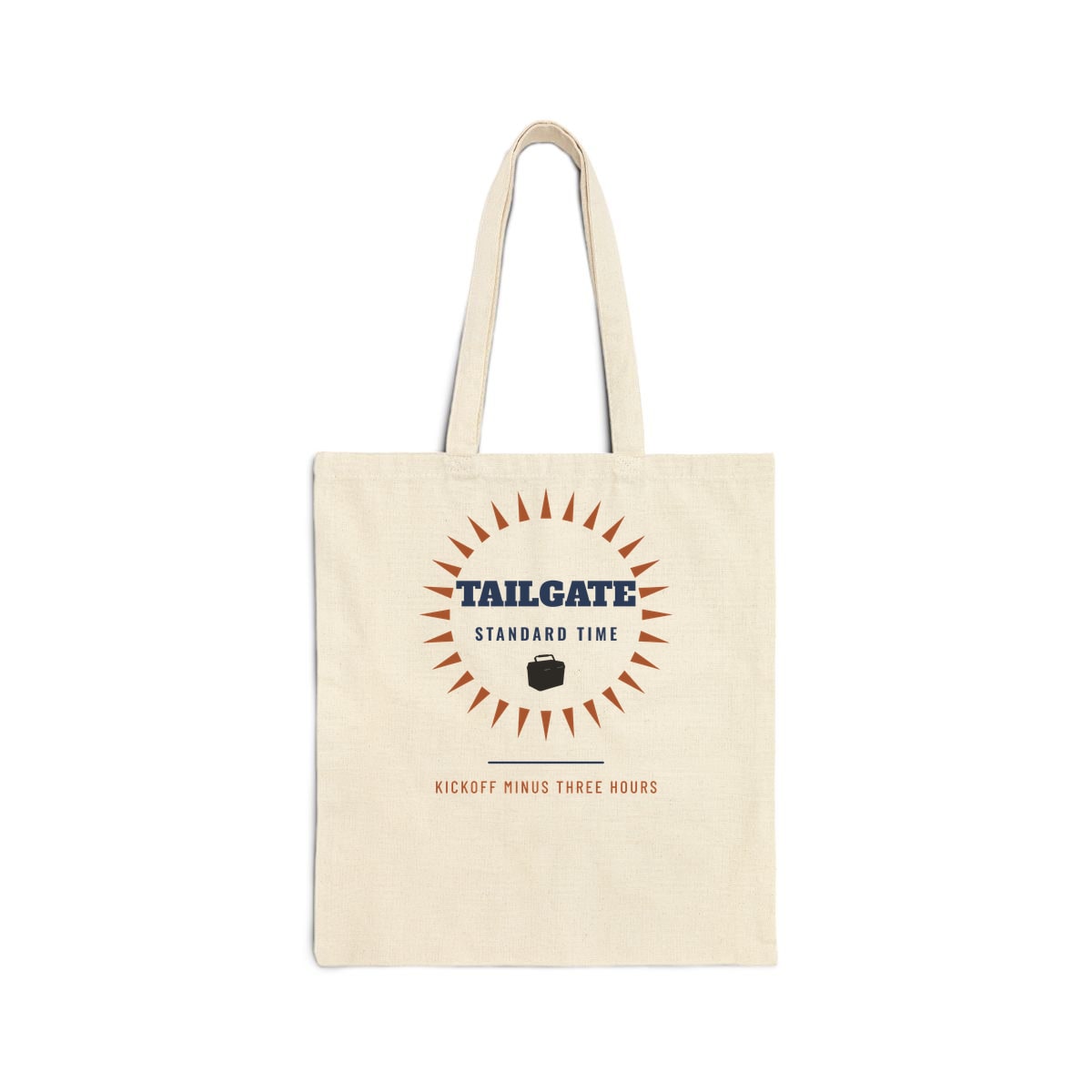Tailgate Standard Time, printed on a tote bag in Natural