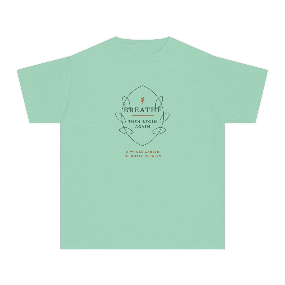 Breathe Then Begin Again, printed on a youth tee in Island Reef