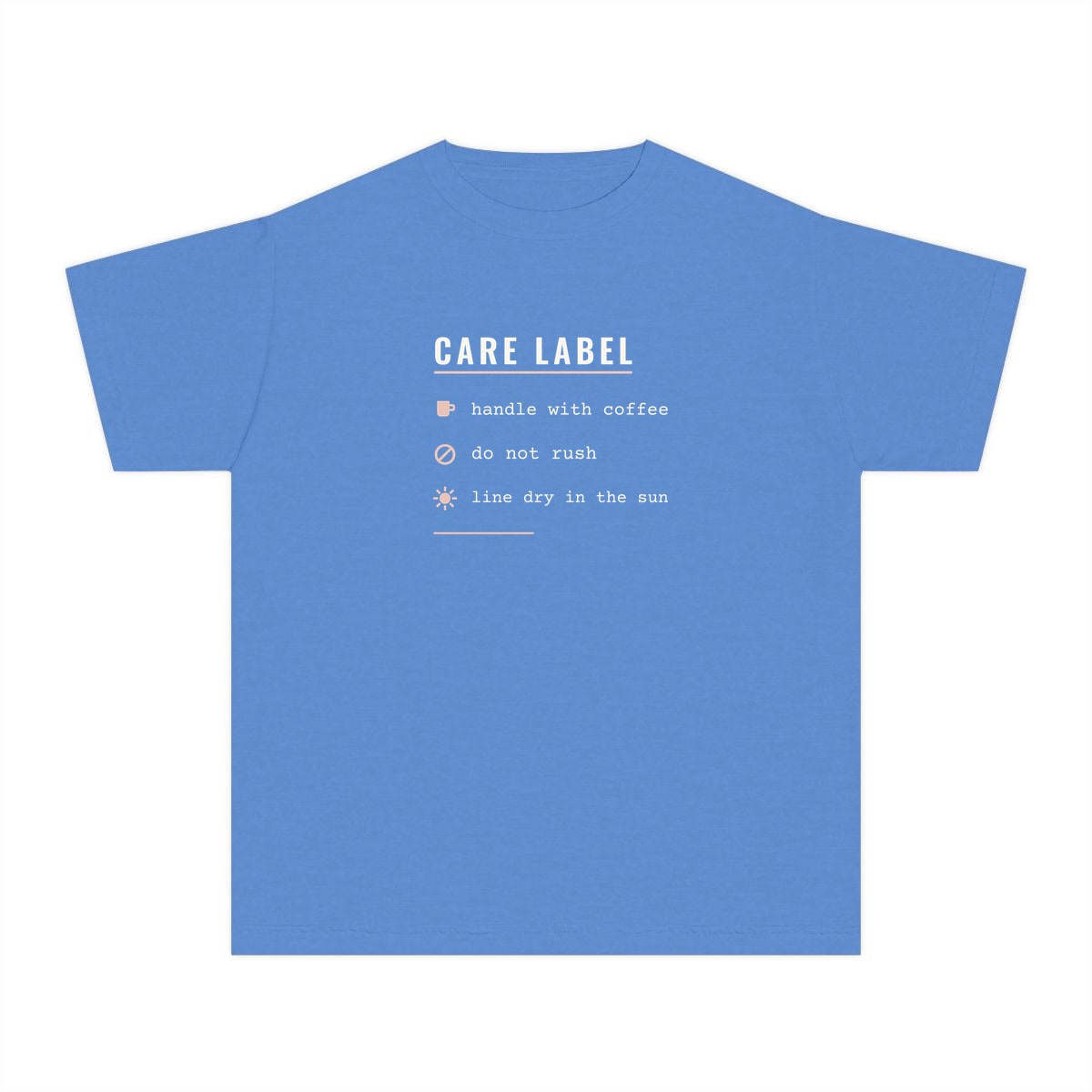 Care Label, printed on a youth tee in Royal Caribe