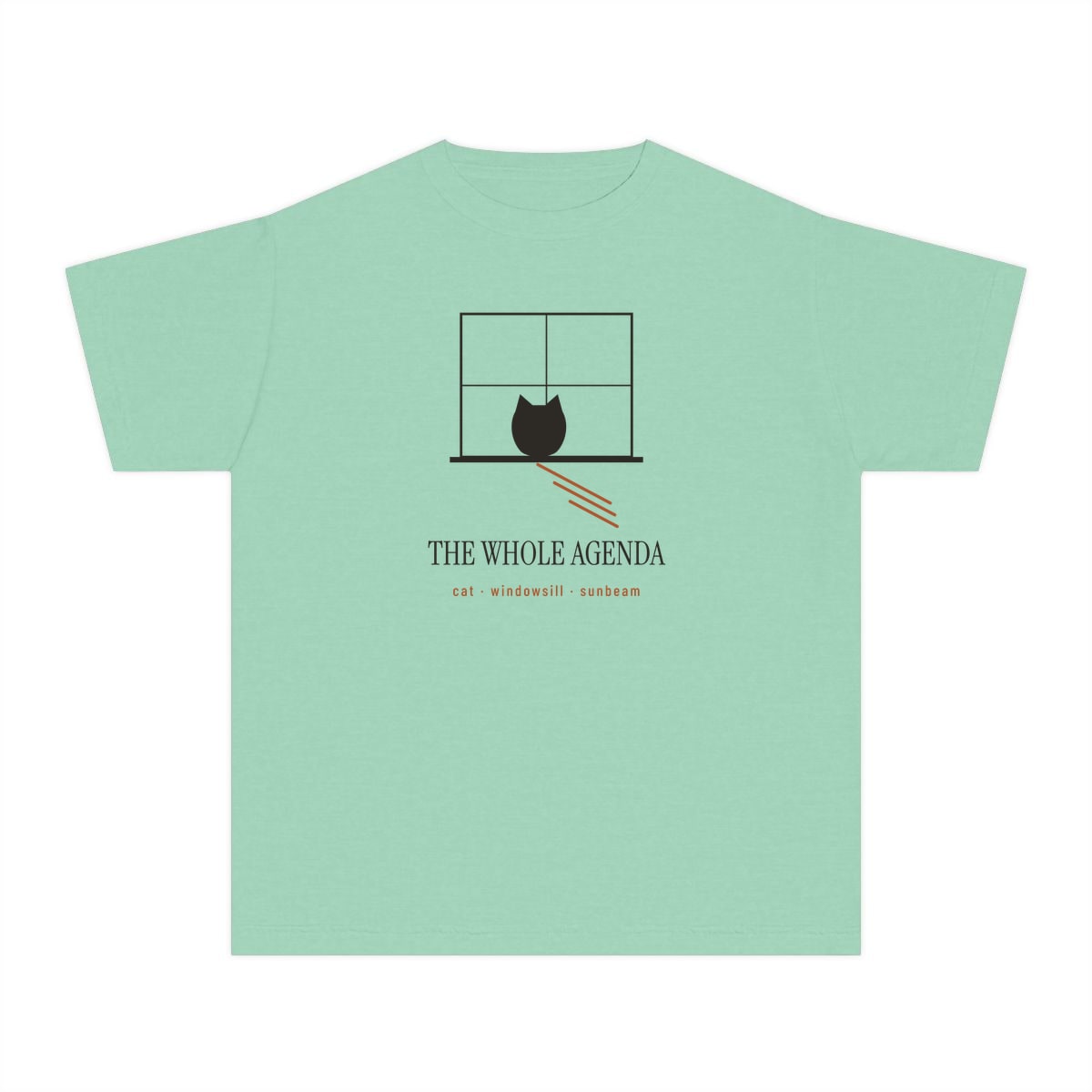 Cat, Windowsill, Sunbeam, printed on a youth tee in Island Reef