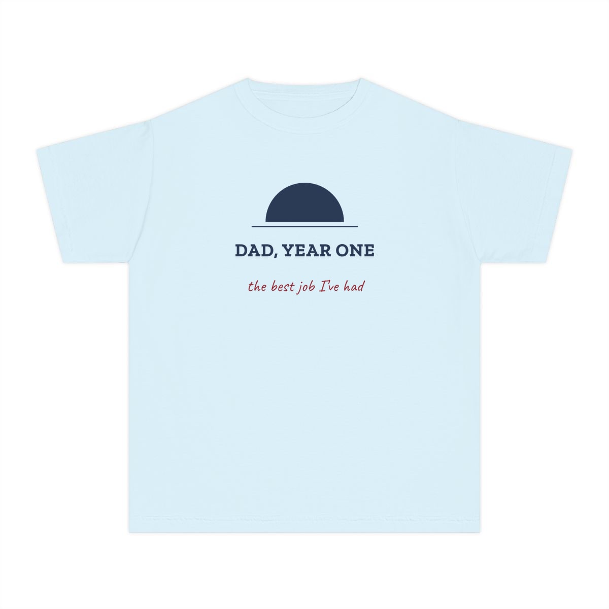 Dad, Year One, printed on a youth tee in Chambray