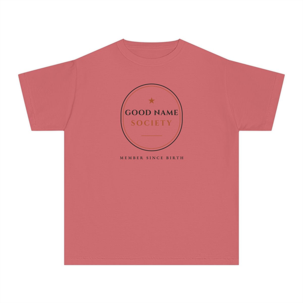 Good Name Society, printed on a youth tee in Watermelon