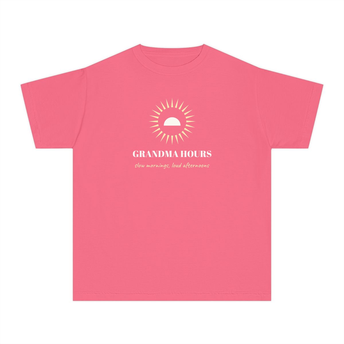 Grandma Hours, printed on a youth tee in Crunchberry