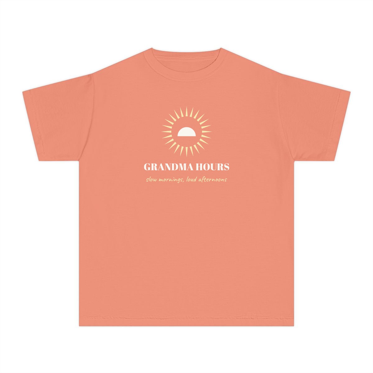 Grandma Hours, printed on a youth tee in Terracotta