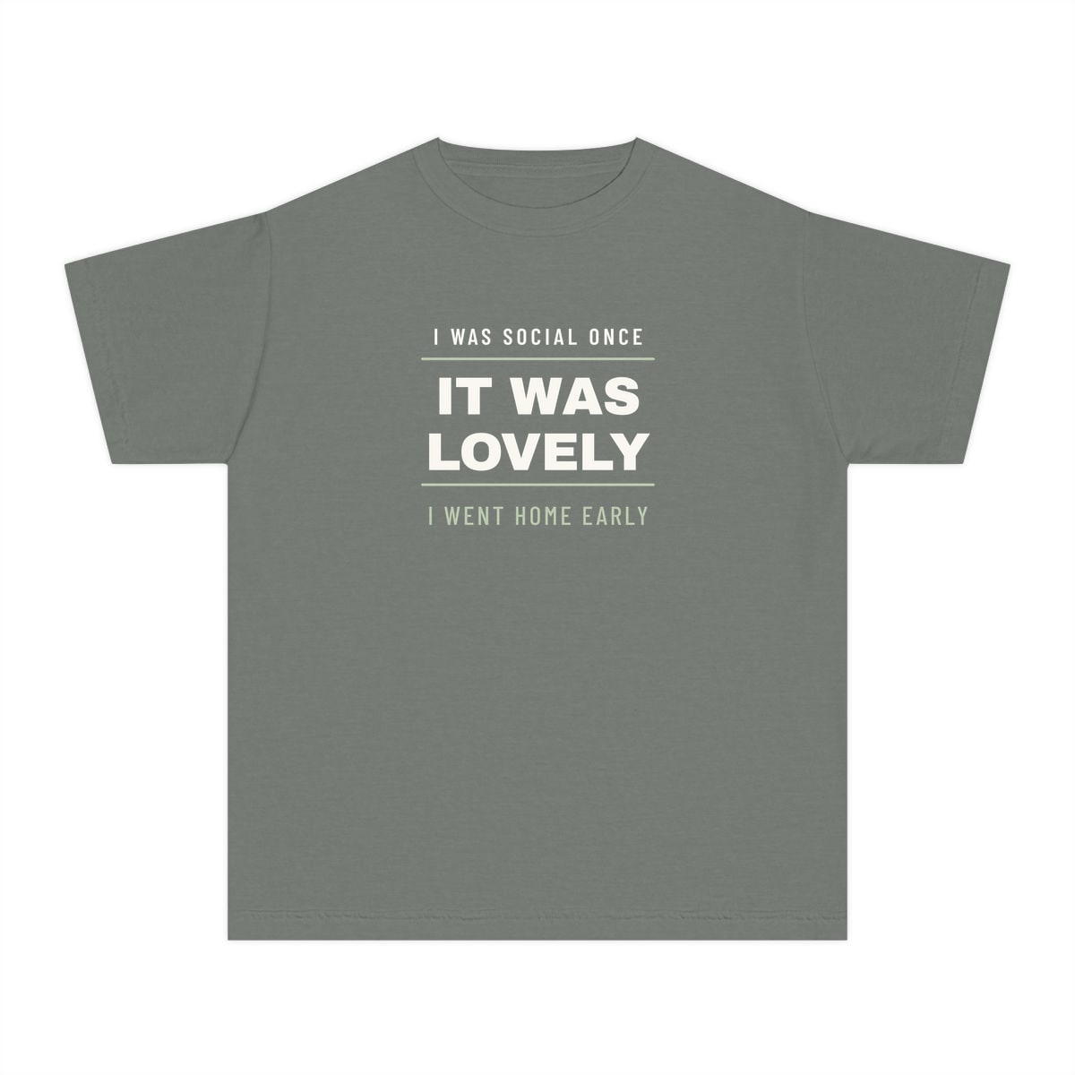 I Was Social Once, printed on a youth tee in Grey