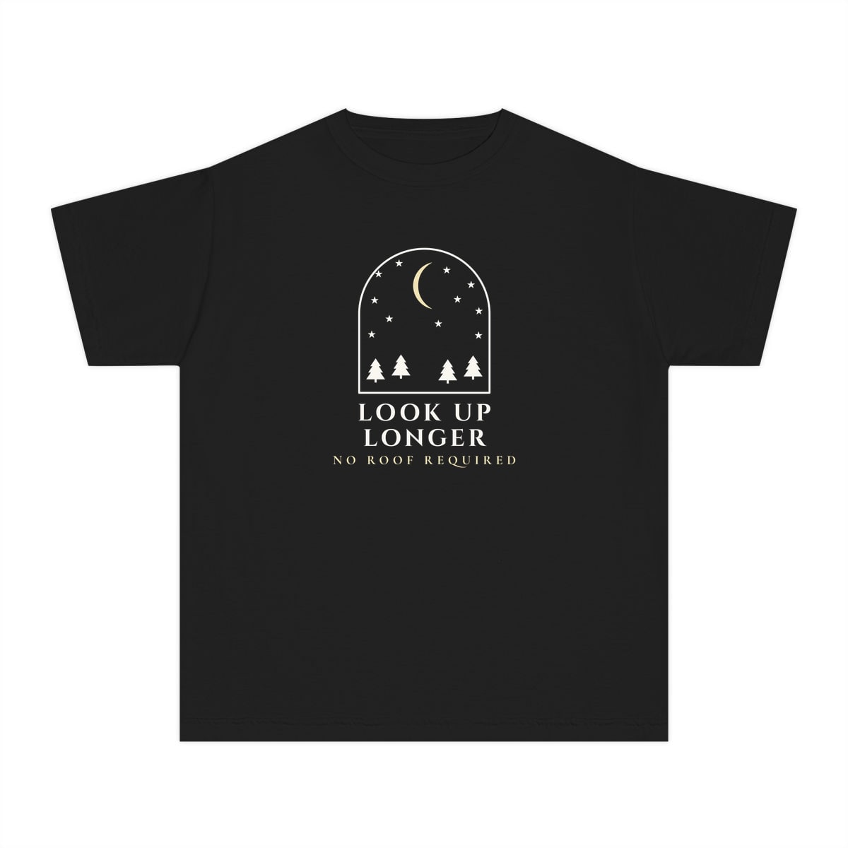 Look Up Longer, printed on a youth tee in Black