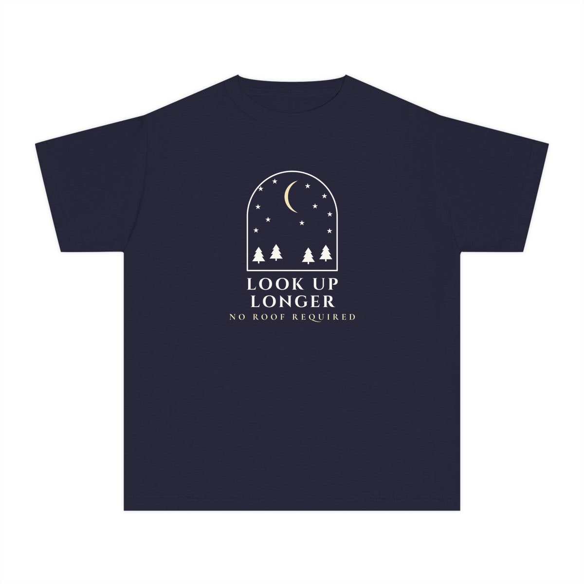 Look Up Longer, printed on a youth tee in True Navy