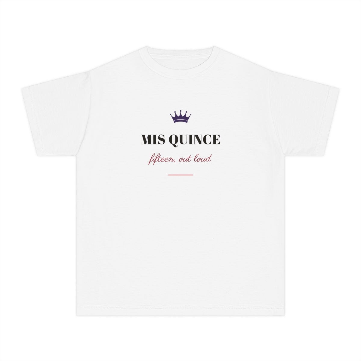 Mis Quince, printed on a youth tee in White