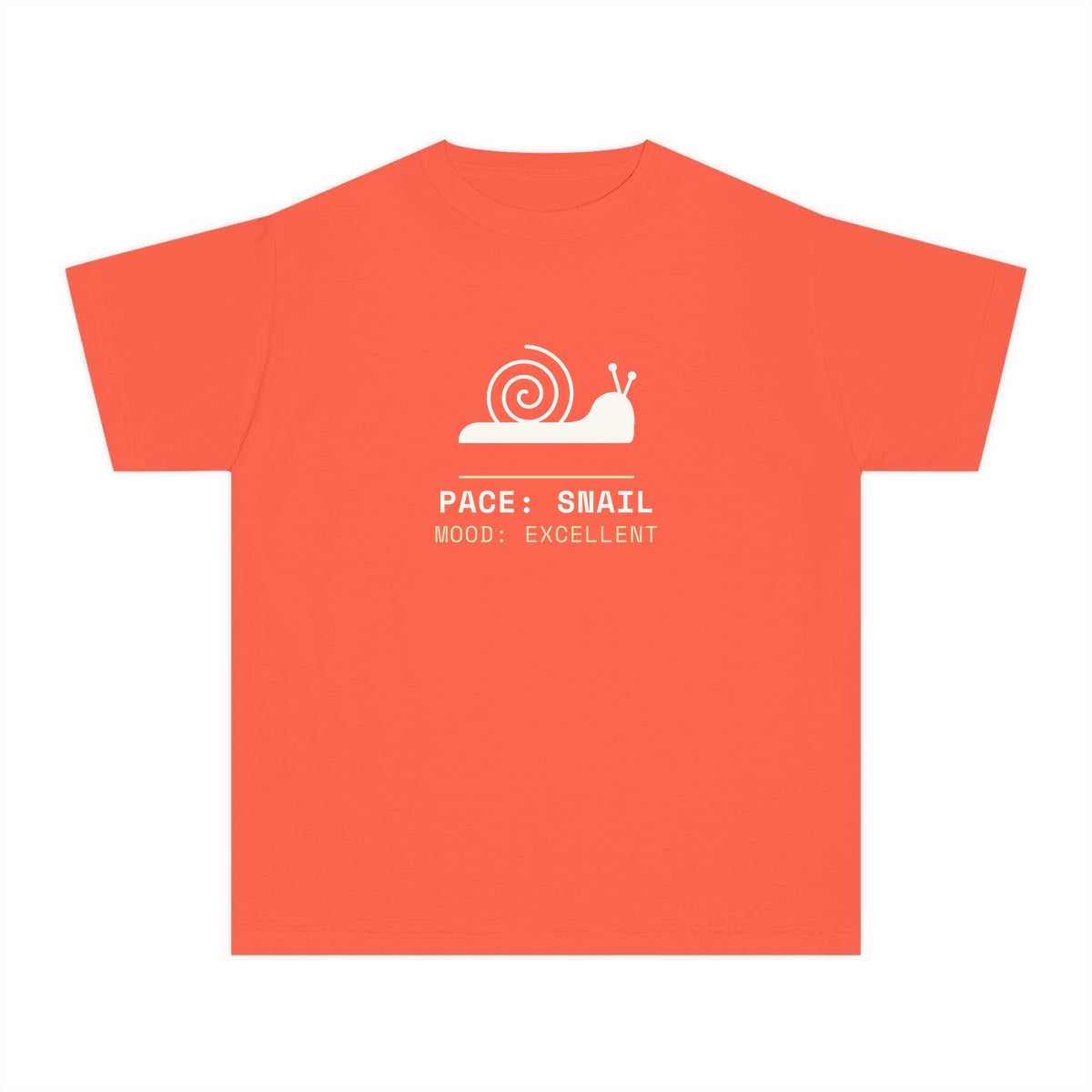 Pace: Snail, printed on a youth tee in Bright Salmon