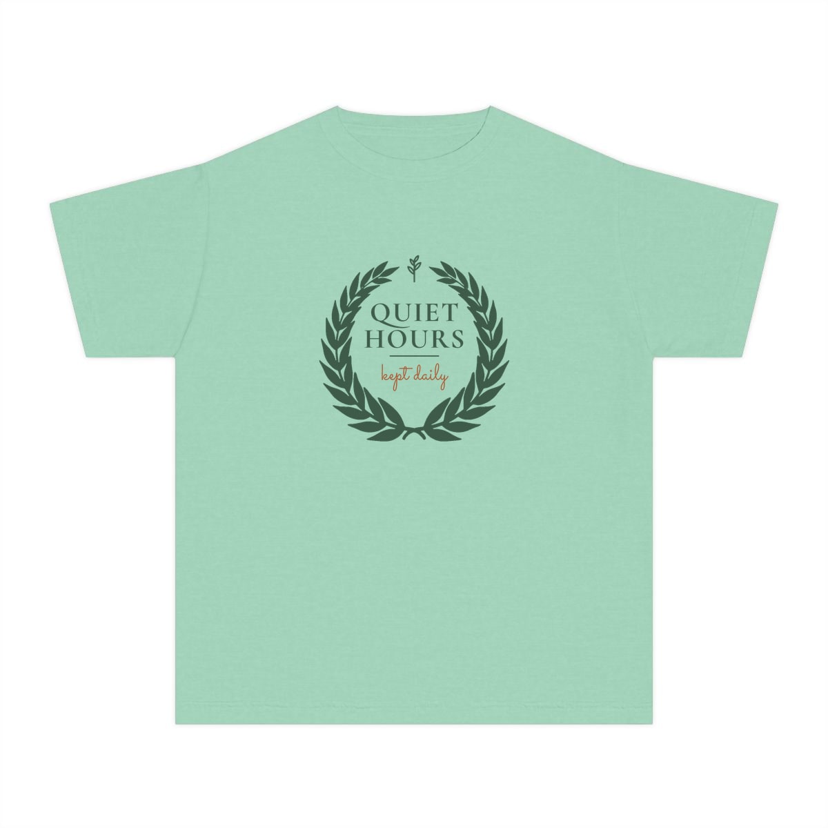 Quiet Hours, Kept Daily, printed on a youth tee in Island Reef