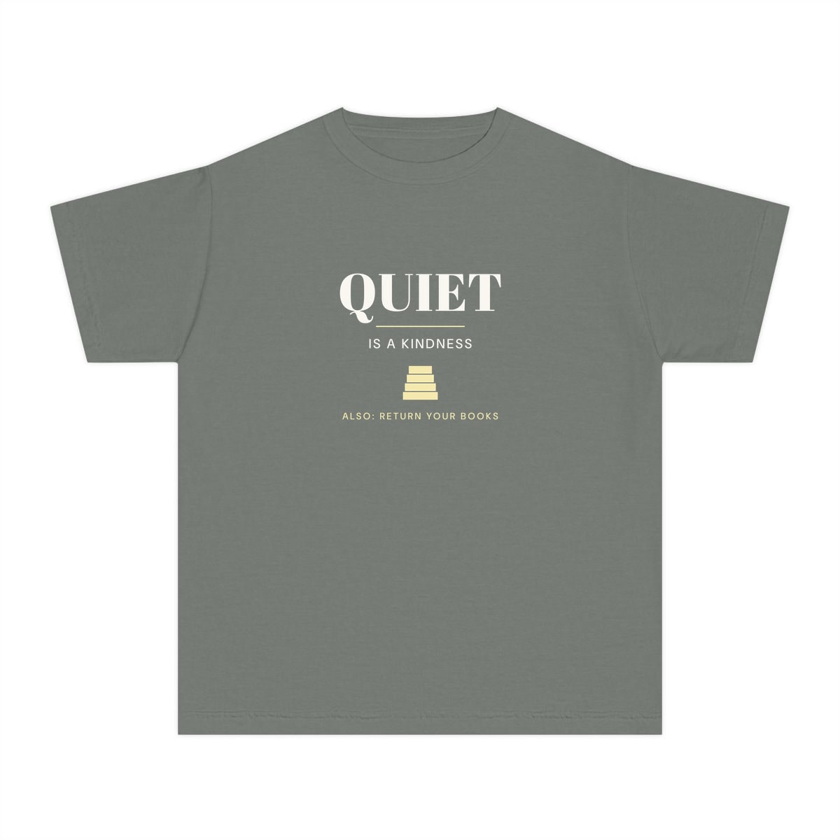 Quiet Is A Kindness, printed on a youth tee in Grey