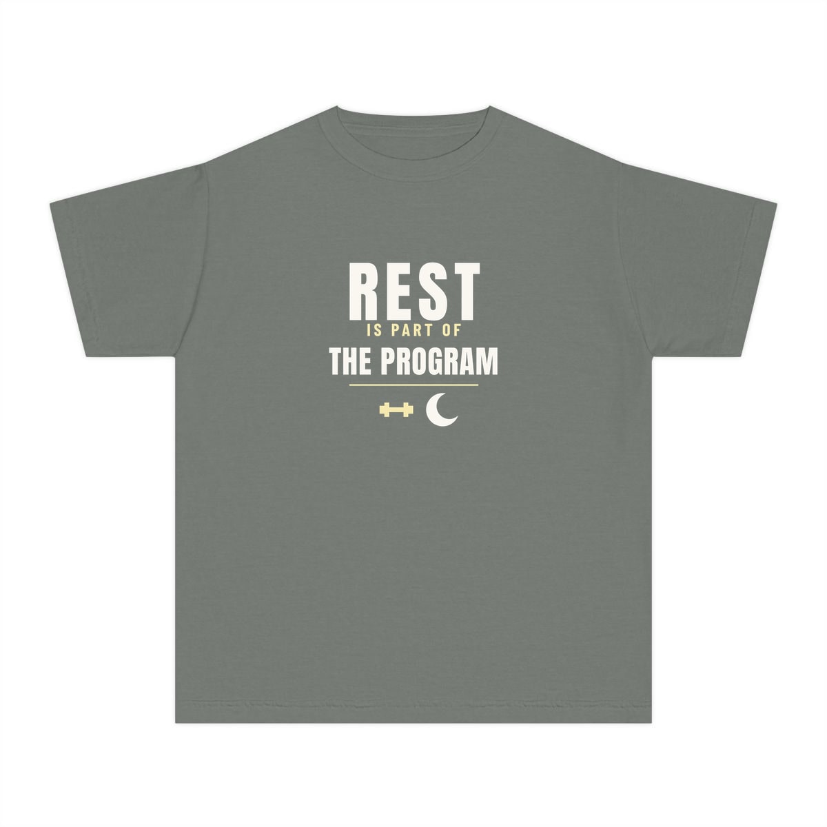 Rest Is Part Of It, printed on a youth tee in Grey