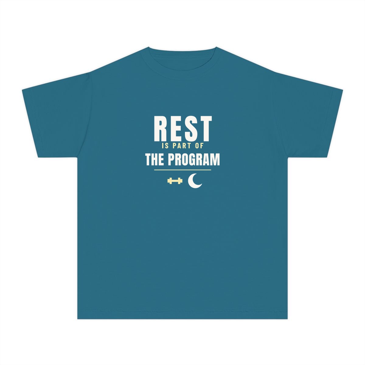 Rest Is Part Of It, printed on a youth tee in Topaz Blue