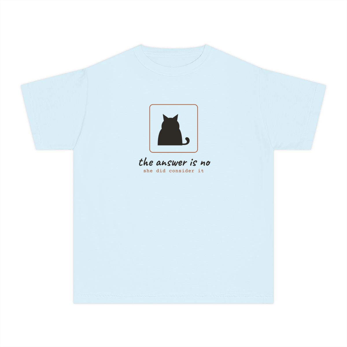 She Considered It, printed on a youth tee in Chambray