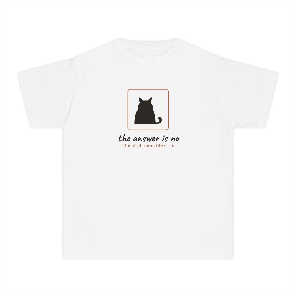 She Considered It, printed on a youth tee in White