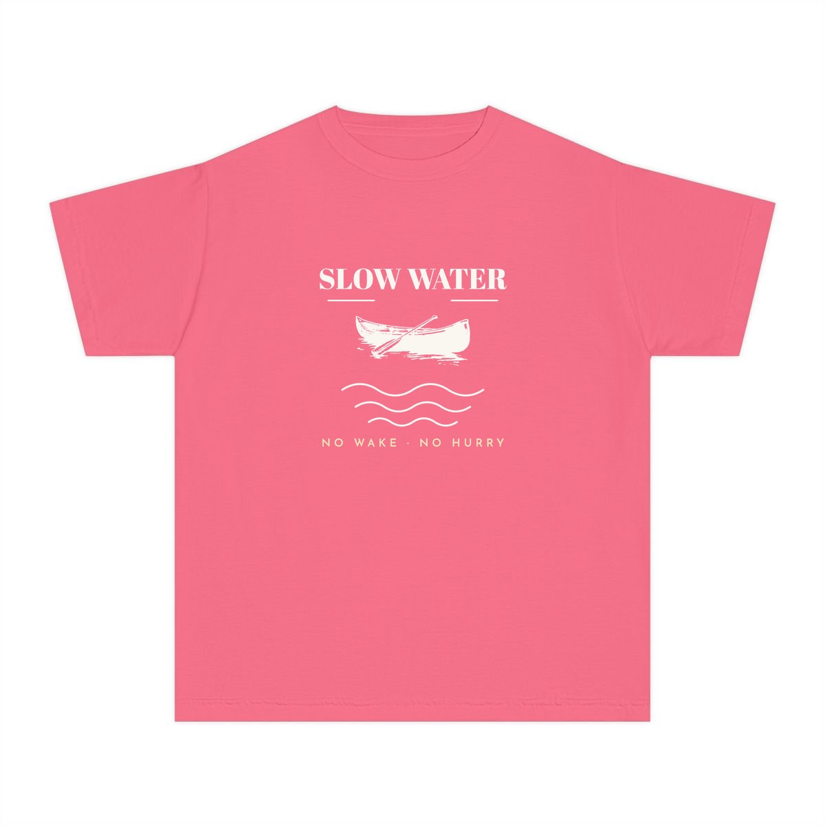 Slow Water, printed on a youth tee in Crunchberry
