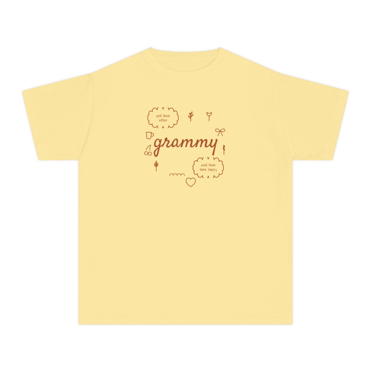 Spoil Them, Send Them Home, printed on a youth tee in Butter